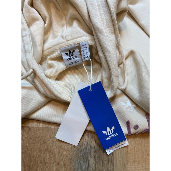 Adidas Womens Cream‎ & Navy Hoodie With Purple Logo Size M NWT - Picture 3 of 6